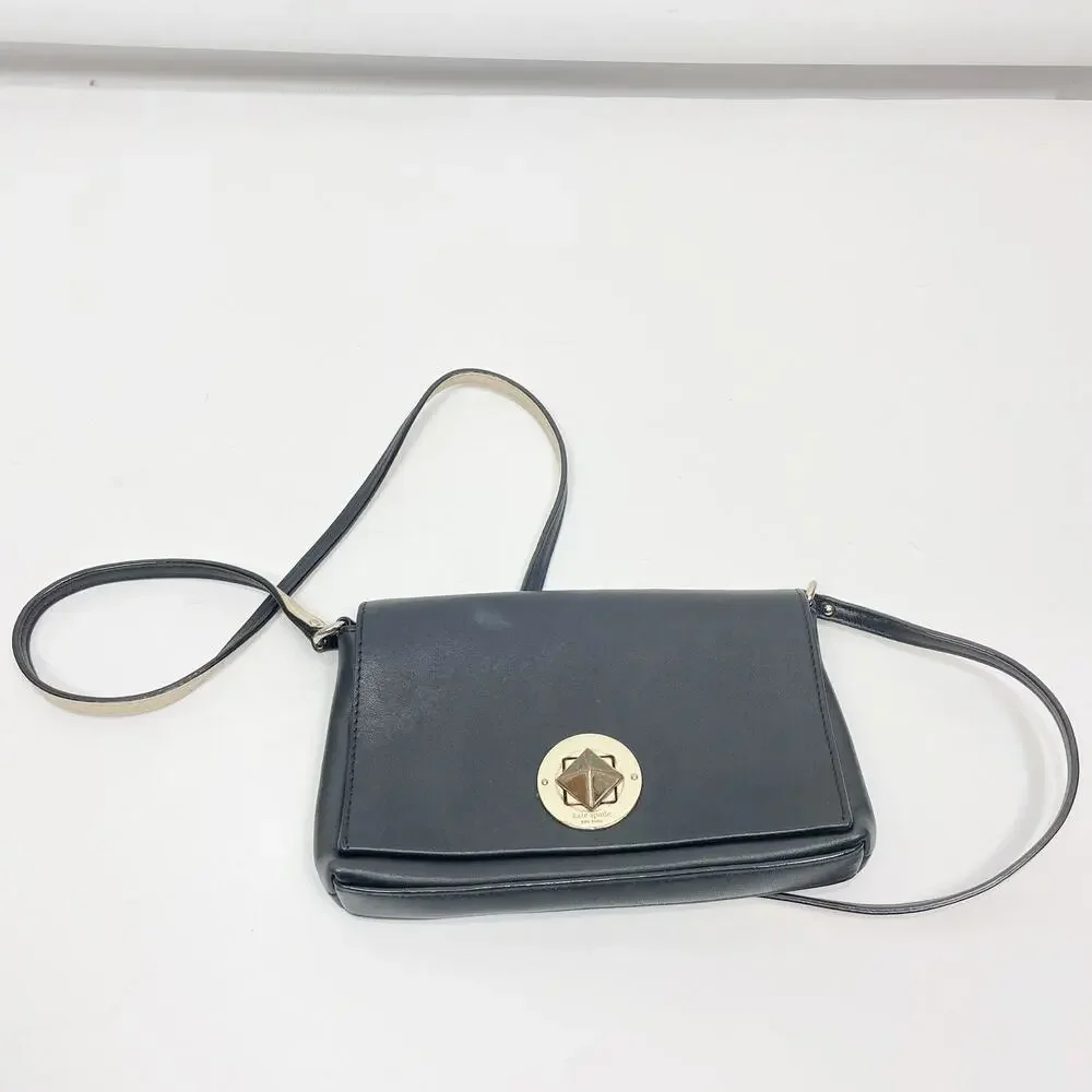 Kate Spade Newbury Lane Sally Crossbody Bag Turn Lock Black Soft Leather